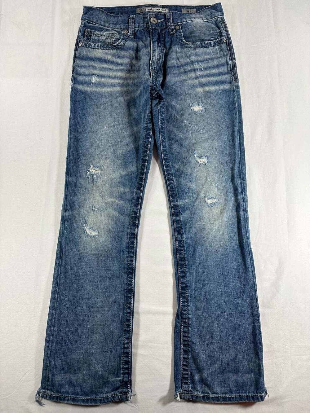 BKE Jake Straight Distressed Denim Jeans Men's 31R Medium Wash